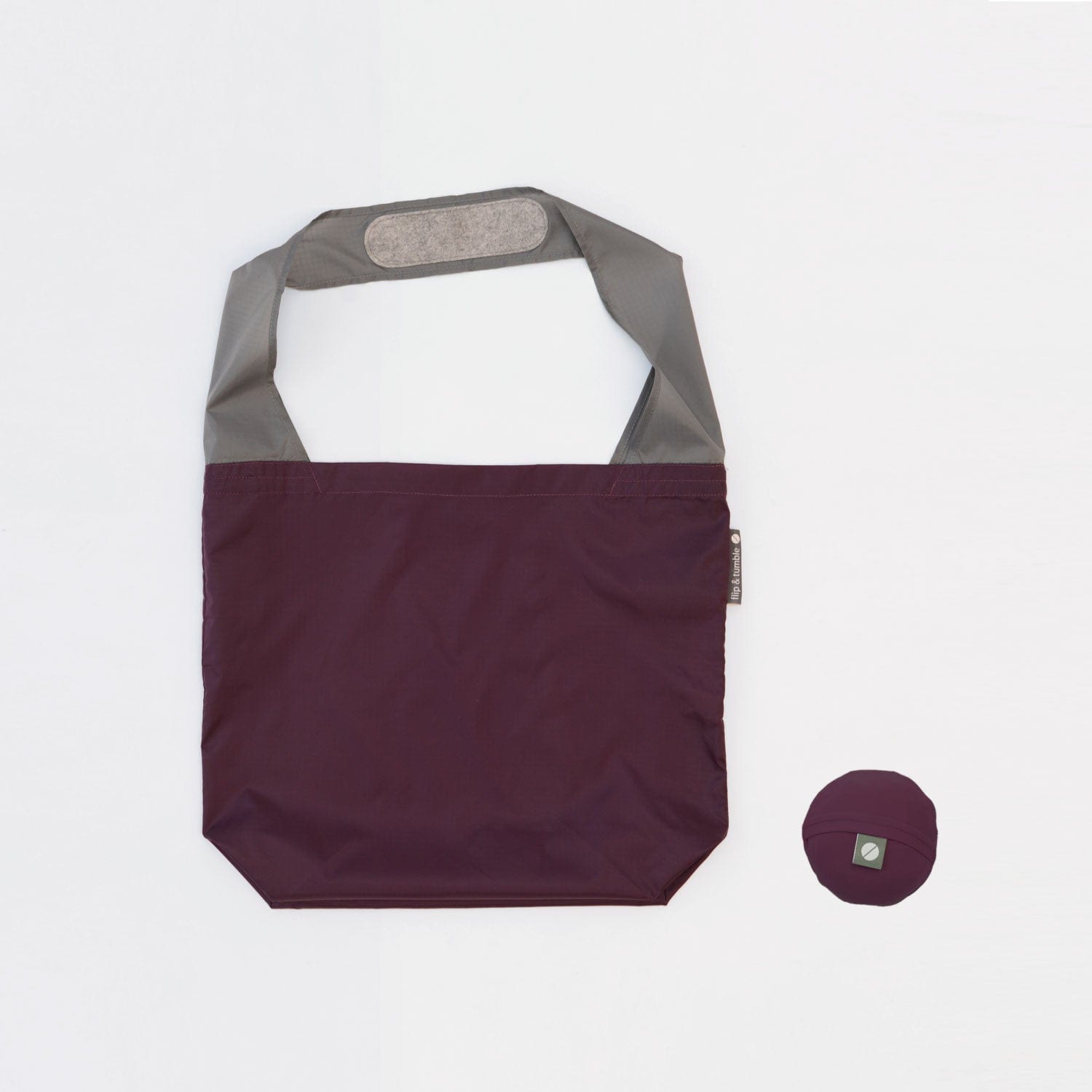 24-7 bag - flip & tumble - purple eggplant packable shopping bag, stylish reusable bag