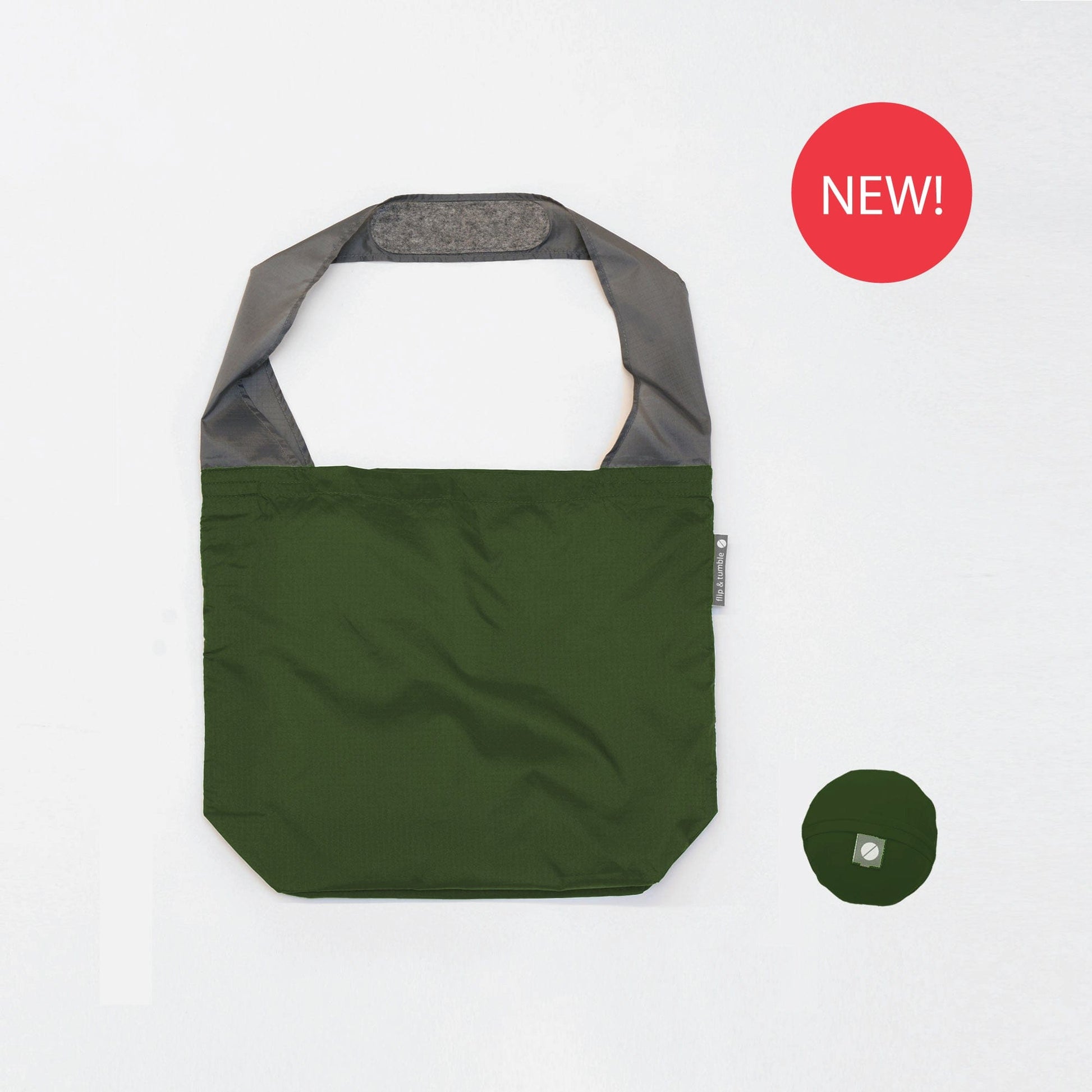 green tote bag - flip & tumble - packable shopping bag, stylish reusable bag