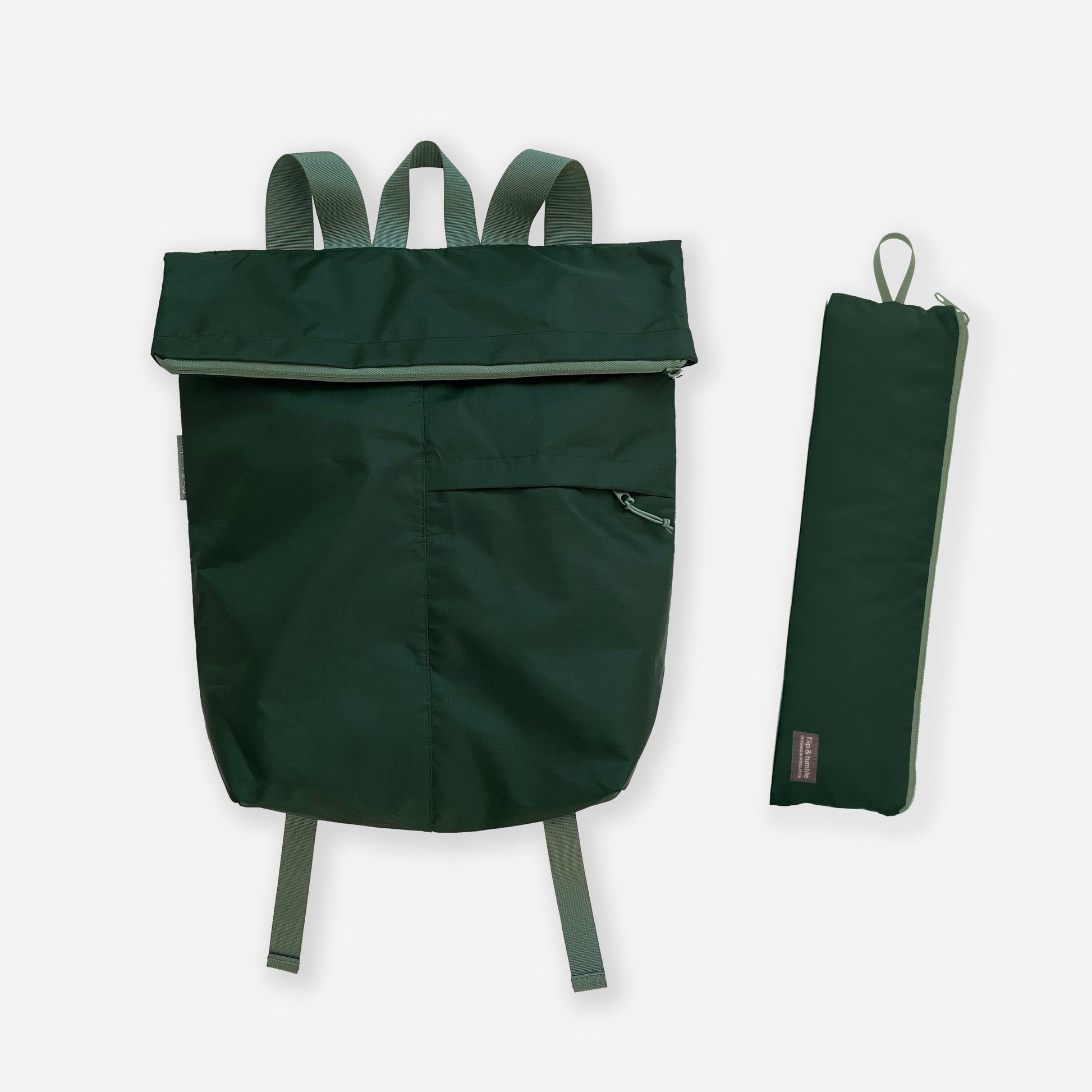 green foldable backpack for travel - flip & tumble - best packable backpack for travel, this packable foldable rucksack style is great for travel
