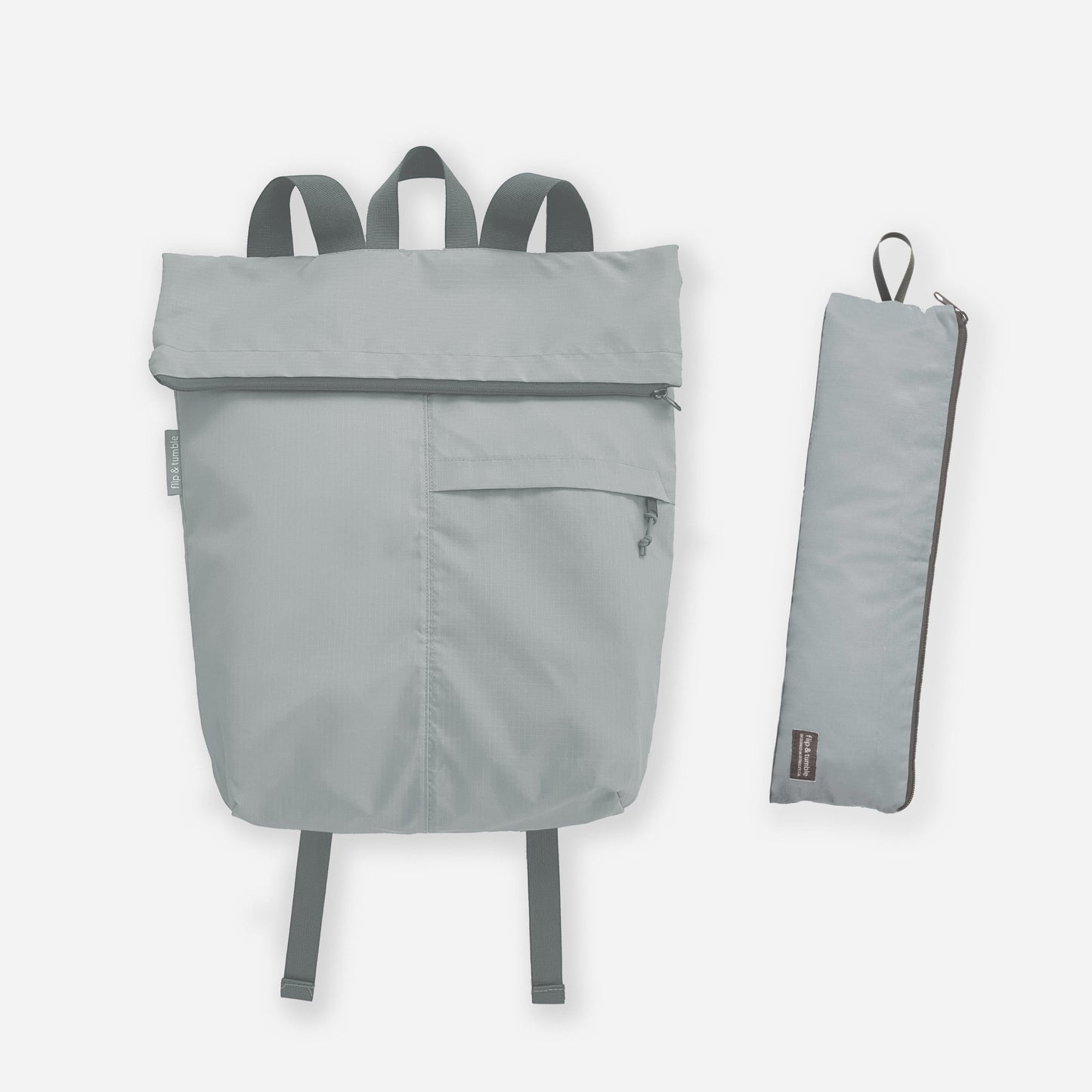 grey foldable backpack for travel - flip & tumble - best packable backpack for travel, this packable foldable rucksack style is great for travel