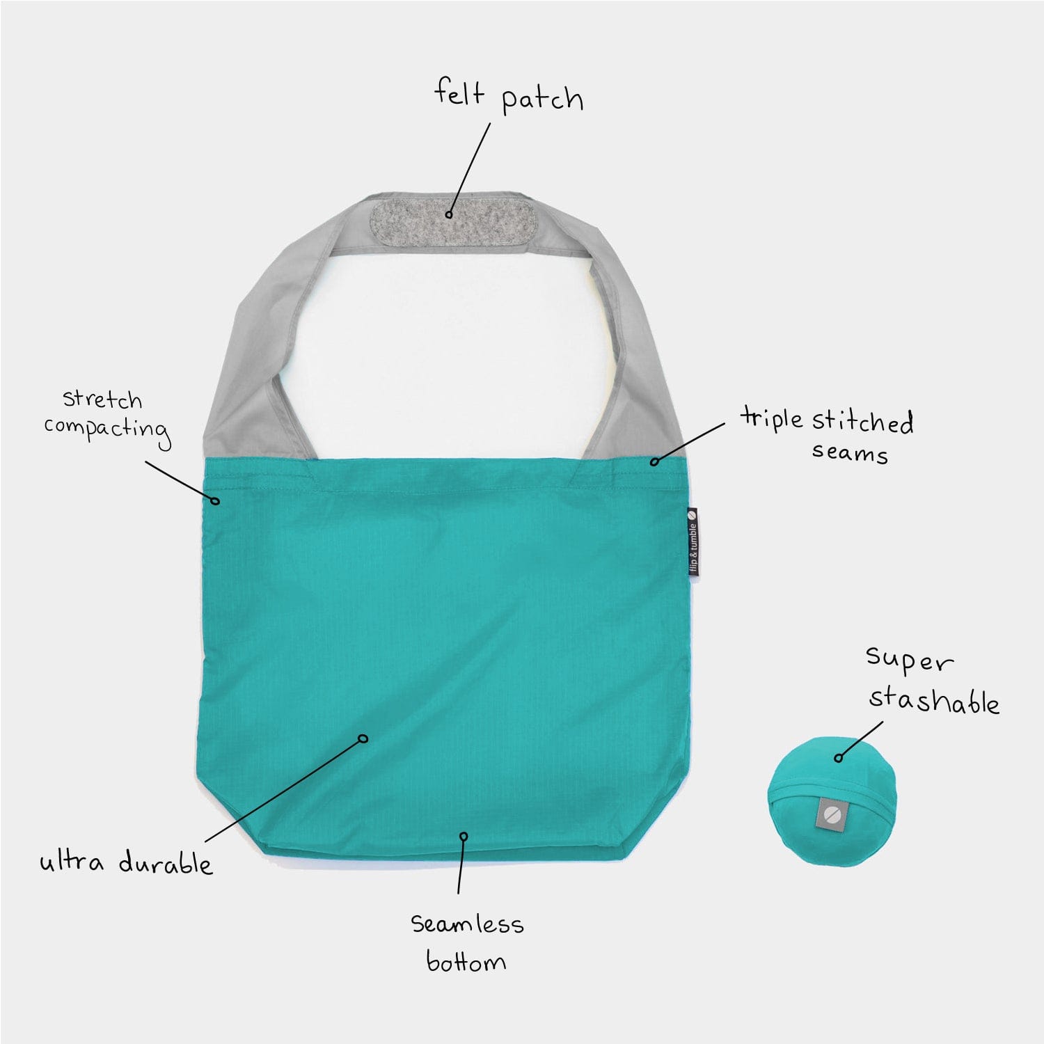 24-7 bag - flip & tumble - packable shopping bag, stylish reusable bag
